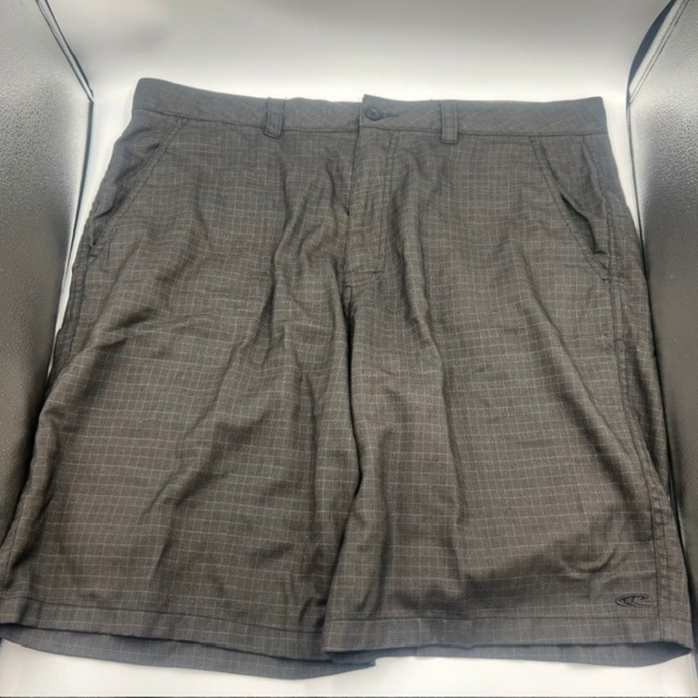 O'Neill Men's Black Plaid‎ Casual Flat Front Shorts Size 38 with 10" Inseam
